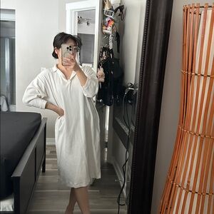 Theme Ivory White Ribbed Cotton Polo Tunic Dress
